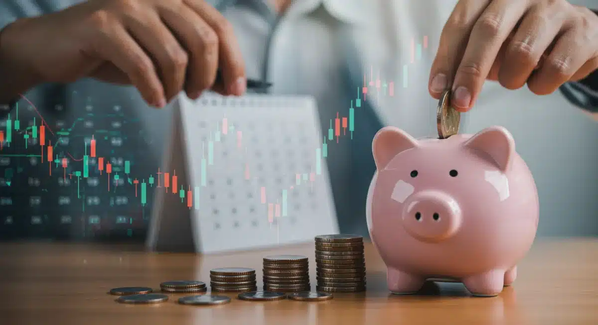 Hand putting coins into a piggy bank, symbolizing savings and future financial decisions