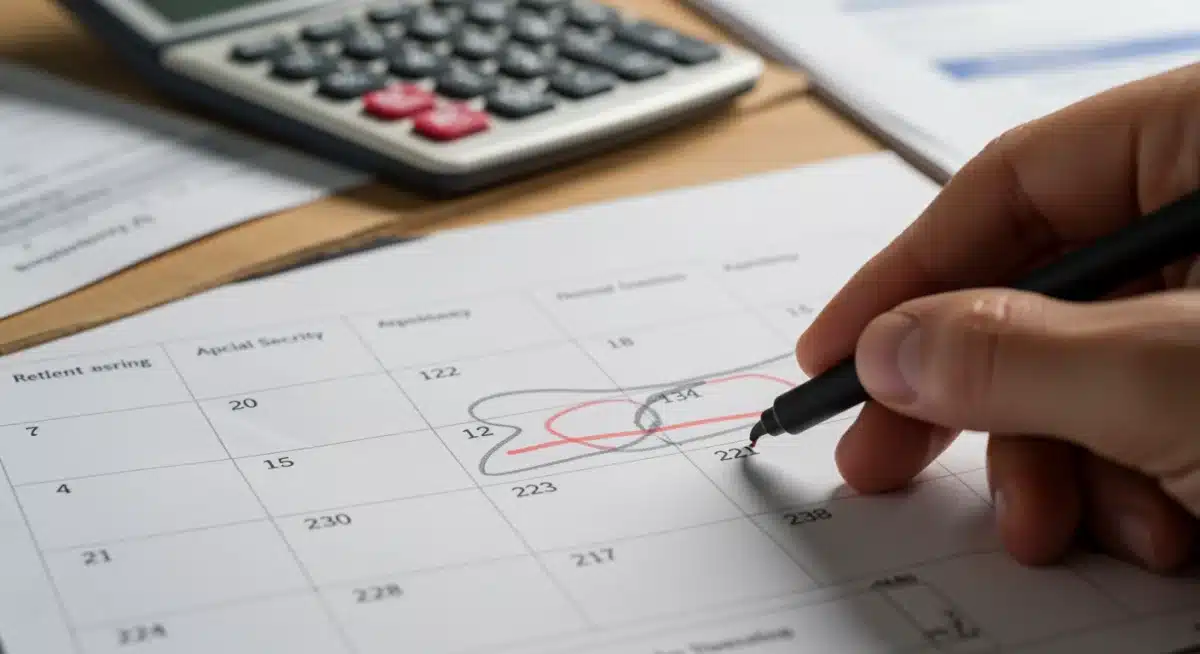 Person marking important dates on a calendar for Social Security planning
