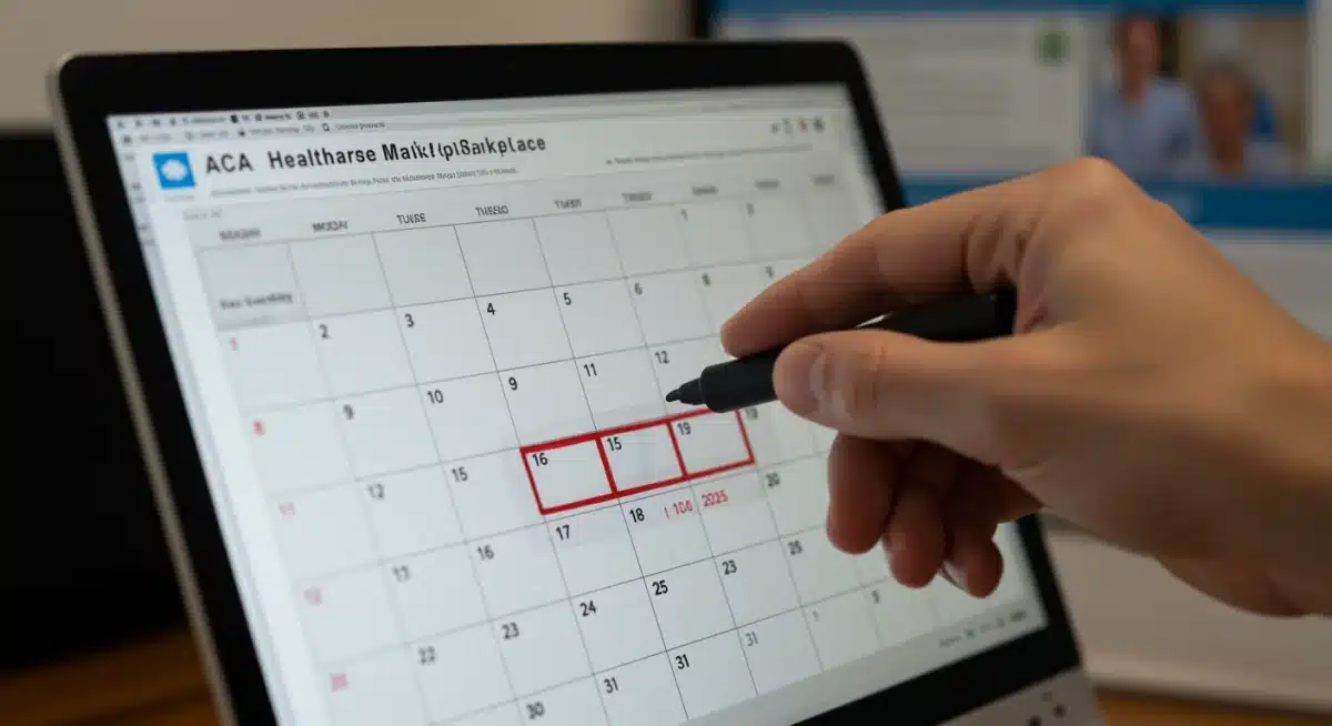 Hand highlighting key dates for ACA enrollment 2025