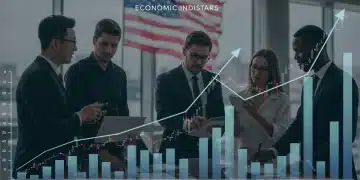 US Economic Forecast 2025: 2.5% GDP Growth Predicted US 2025 economic growth projection with rising graphs and diverse professionals.