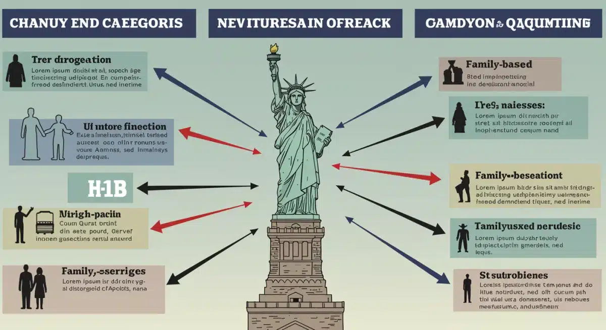 Infographic showing various US visa categories and their 2025 policy changes.
