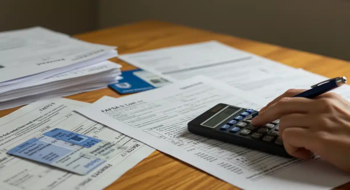 Detailed review of FAFSA form with a pen and calculator.