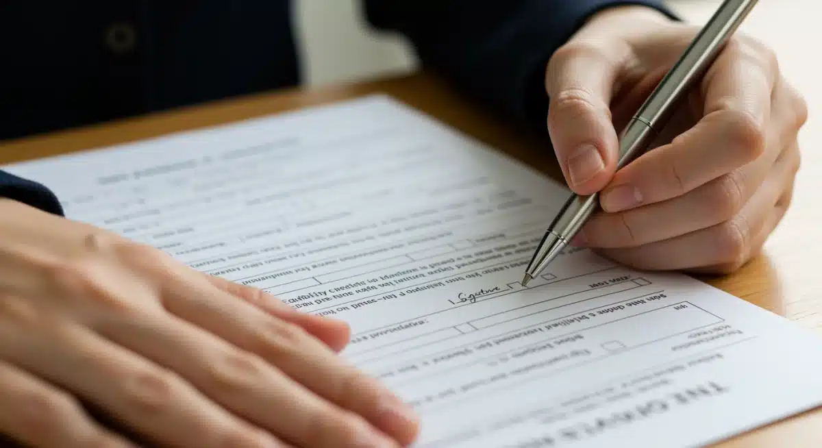 Hands meticulously filling out unemployment eligibility form