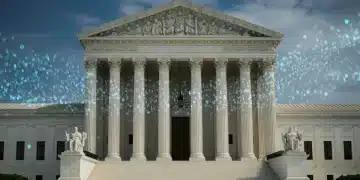 Supreme Court to Hear Landmark Digital Privacy Case in Feb 2025 Supreme Court building with digital data overlay, symbolizing digital privacy case