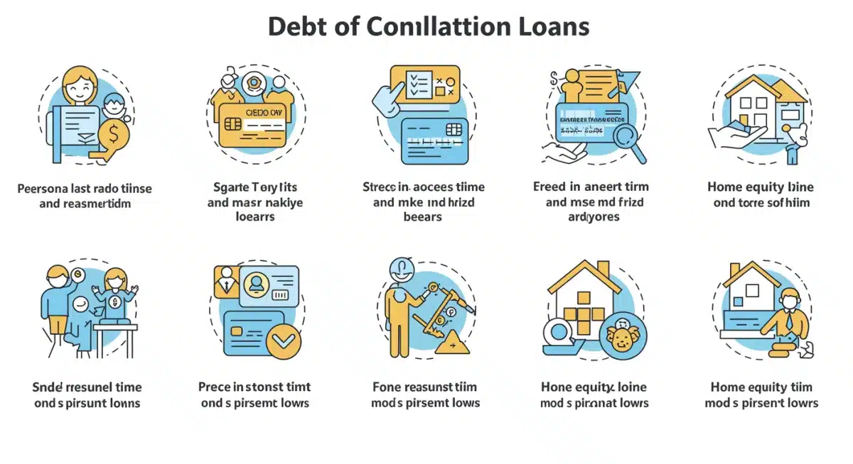 Infographic showing various debt consolidation loan types and their characteristics.