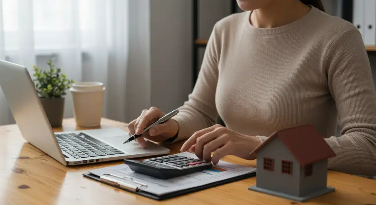Woman reviewing financial documents and laptop for refinancing decisions