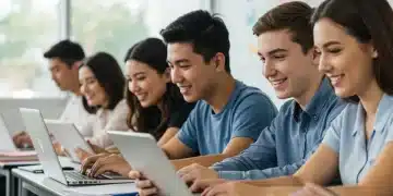 High school students learning on diverse online platforms