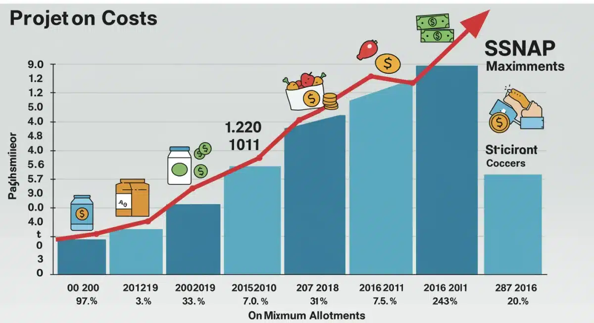 Infographic illustrating rising food costs and SNAP maximum benefit adjustments.