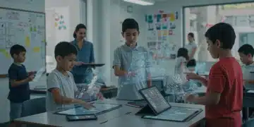 AI in US Classrooms: Preparing Educators for the Future Students learning with AI in a modern US classroom setting