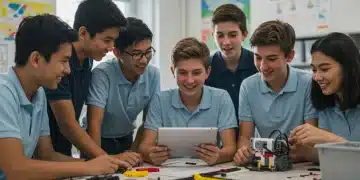 STEM Education Initiatives: Boosting US Future Careers Students building a robot in a modern STEM classroom