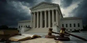 Supreme Court Decisions: Analyzing Landmark Rulings Supreme Court building with legal symbols, representing landmark judicial decisions.