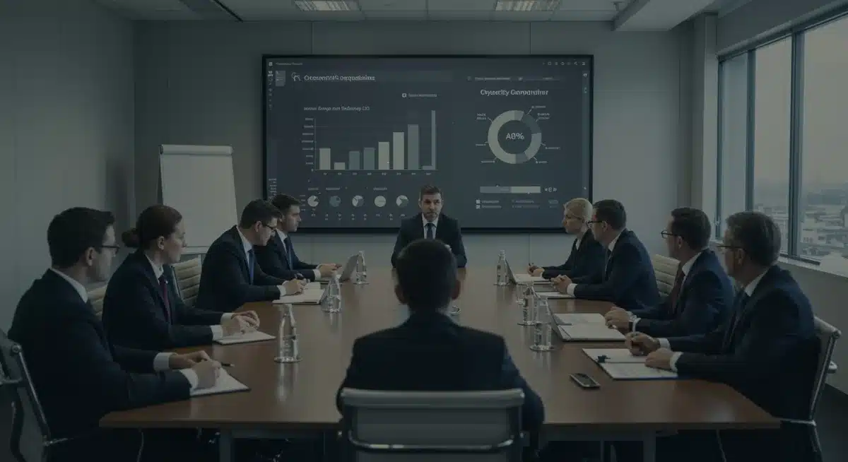 Business professionals discussing cybersecurity compliance in a meeting room
