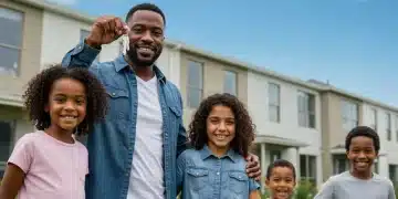 Housing Assistance Benefits: Navigating New Programs for Affordable Living Family smiling in front of affordable housing complex with keys