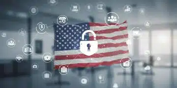 Federal Cybersecurity Mandates: Q1 2024 Impact on U.S. Businesses Digital lock with U.S. flag symbolizing federal cybersecurity mandates for businesses