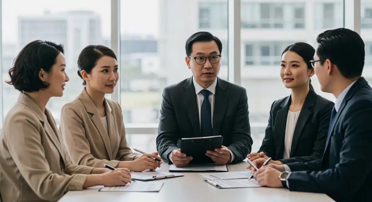 Financial advisor explaining complex tax changes to a diverse group of investors