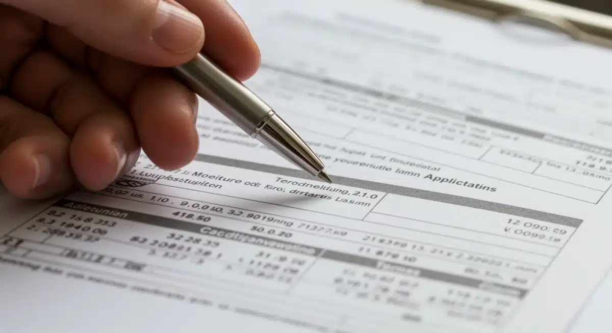 Hand with pen over detailed mortgage application form