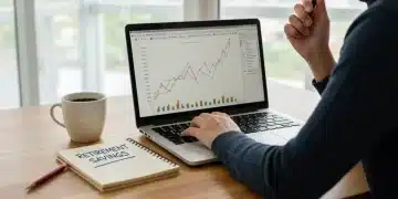 Person analyzing upward trending financial chart for retirement savings