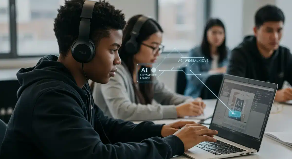 Student engaging with AI-powered personalized learning software.
