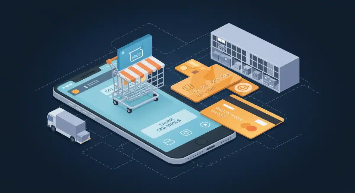 Digital illustration representing e-commerce growth and online payment methods in consumer spending.