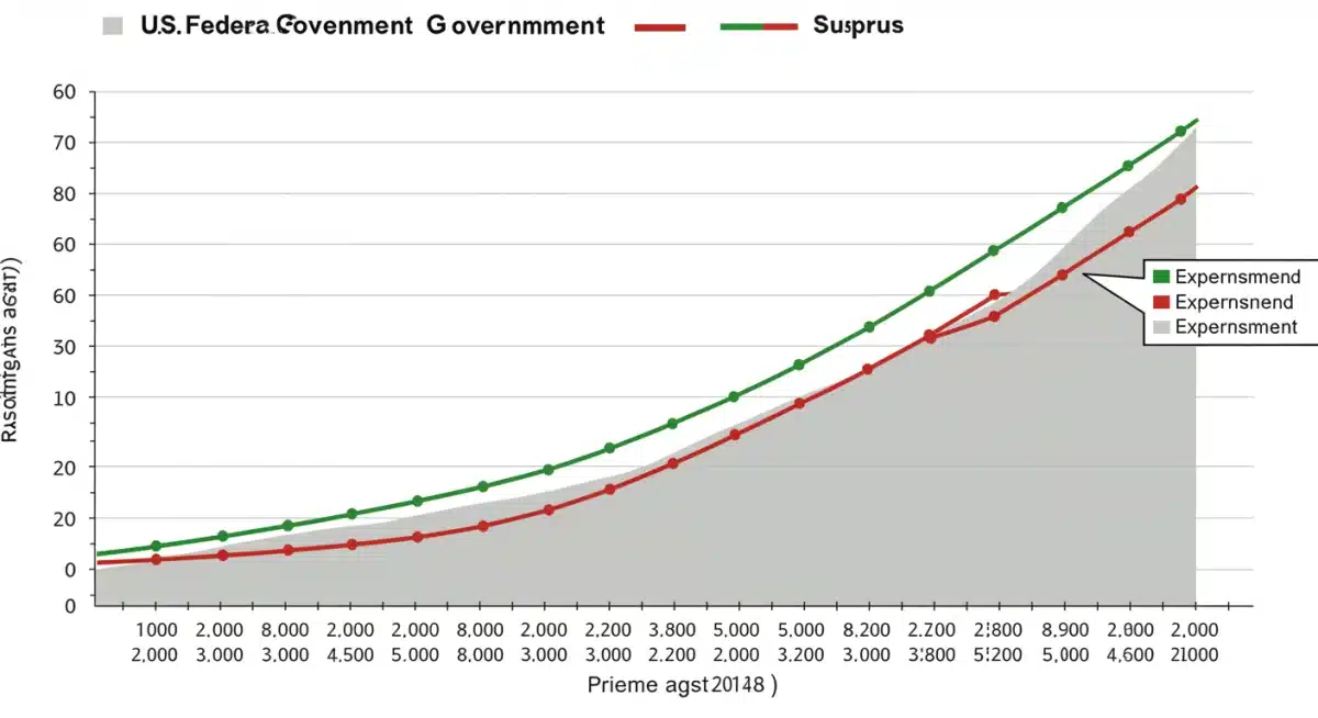 Chart showing US federal revenue exceeding expenditure, leading to a budget surplus