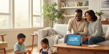 Family in living room discussing finances with tablet, symbolizing Child Tax Credit benefits.