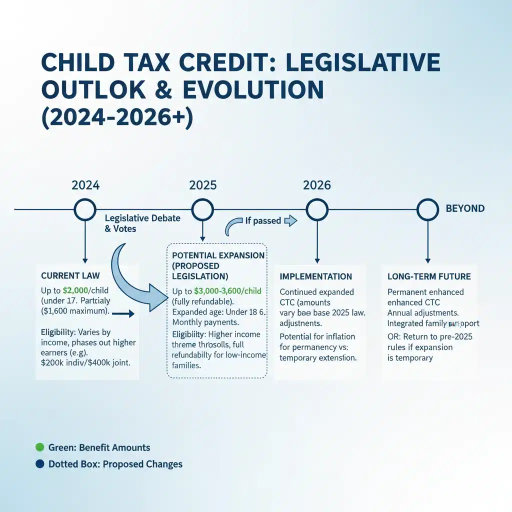 Infographic depicting Child Tax Credit timeline and legislative changes.