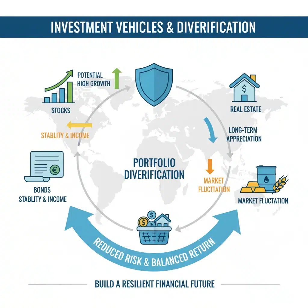Diversified investment portfolio illustration.