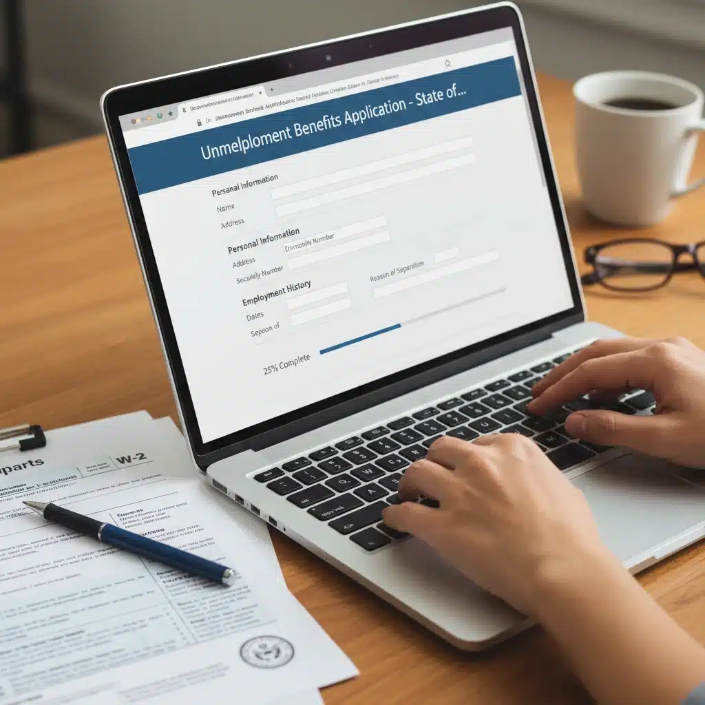 Filling out an online application for unemployment benefits.