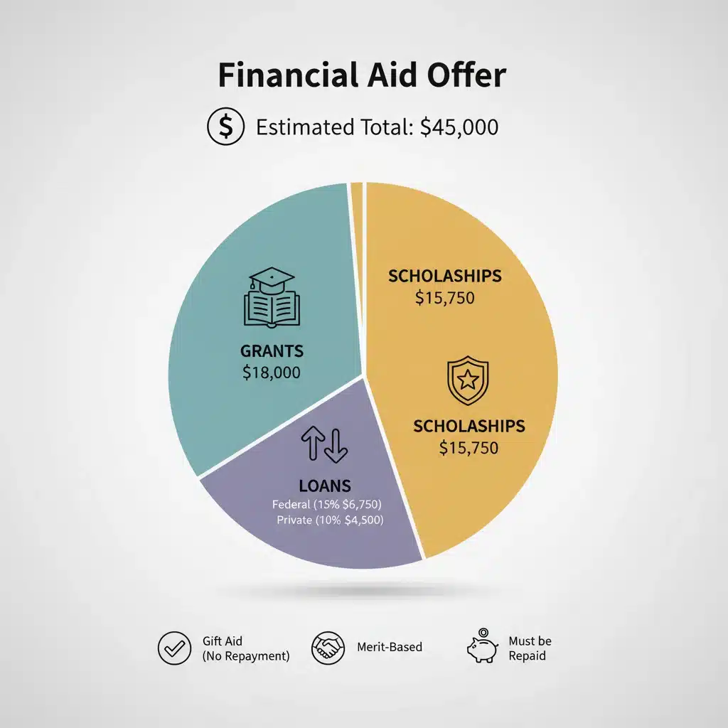 Infographic showing a breakdown of a college financial aid package