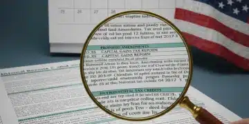 Detailed view of 2026 IRS tax code changes document with magnifying glass