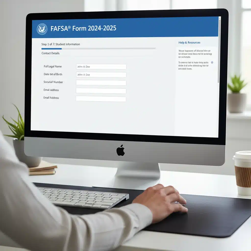 New FAFSA form interface on a computer screen