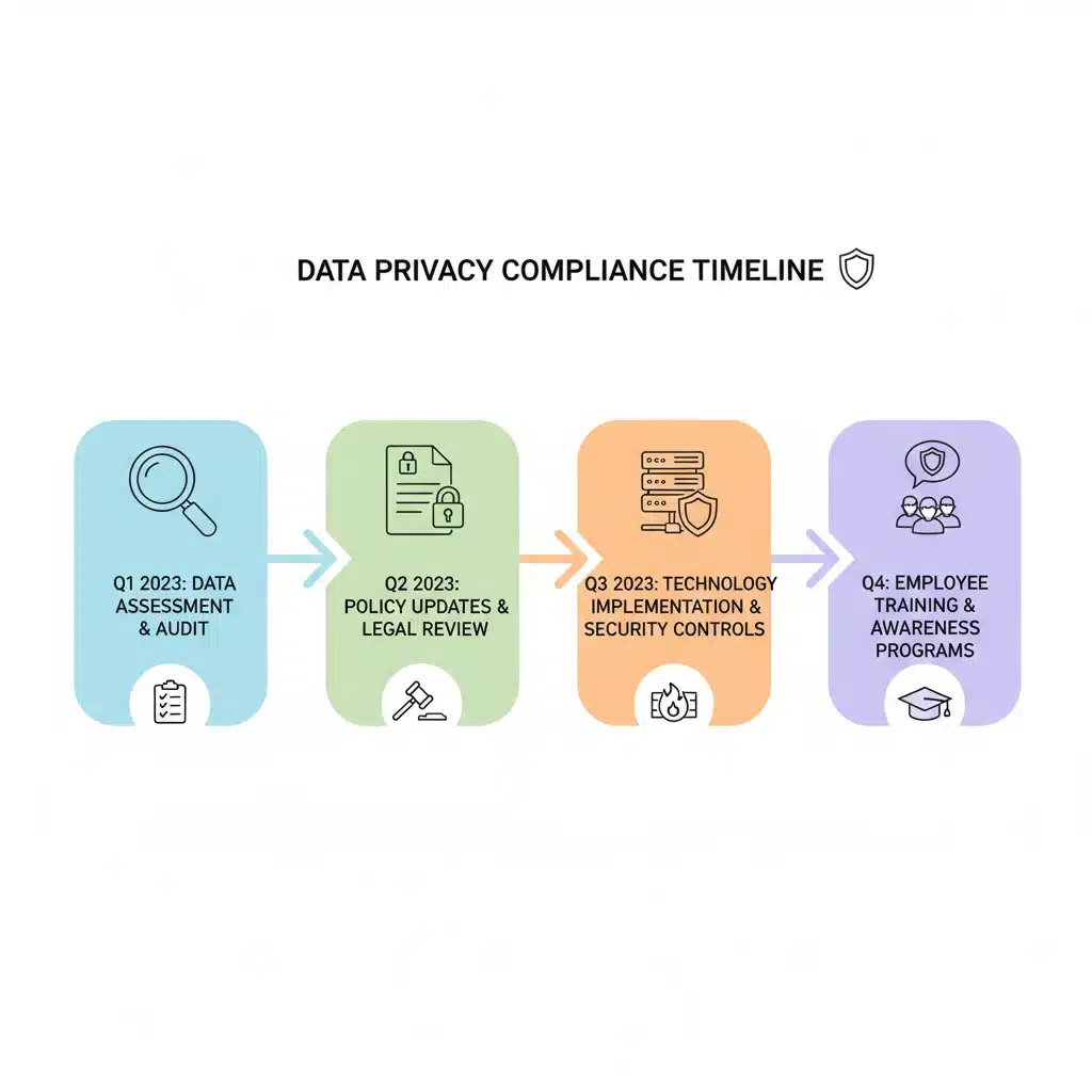 Infographic showing a timeline for data privacy compliance steps and milestones.