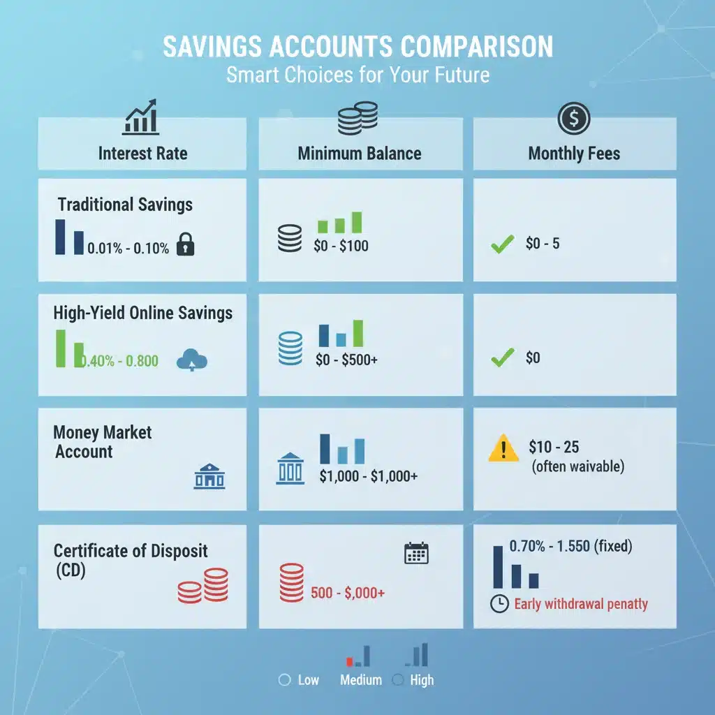 Infographic comparing various savings account features and interest rates.