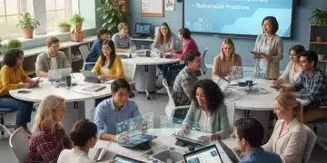 Diverse students engaged in a modern community college classroom, symbolizing future education.