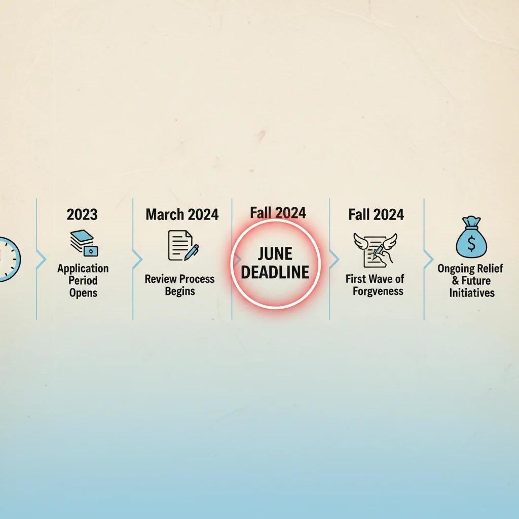 Timeline illustrating important dates and deadlines for student loan forgiveness programs.