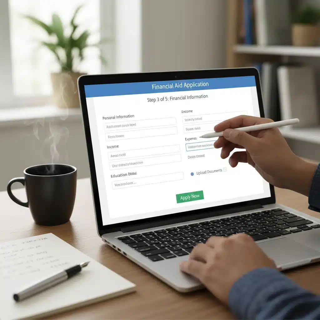 Hands completing an online application for energy assistance programs.