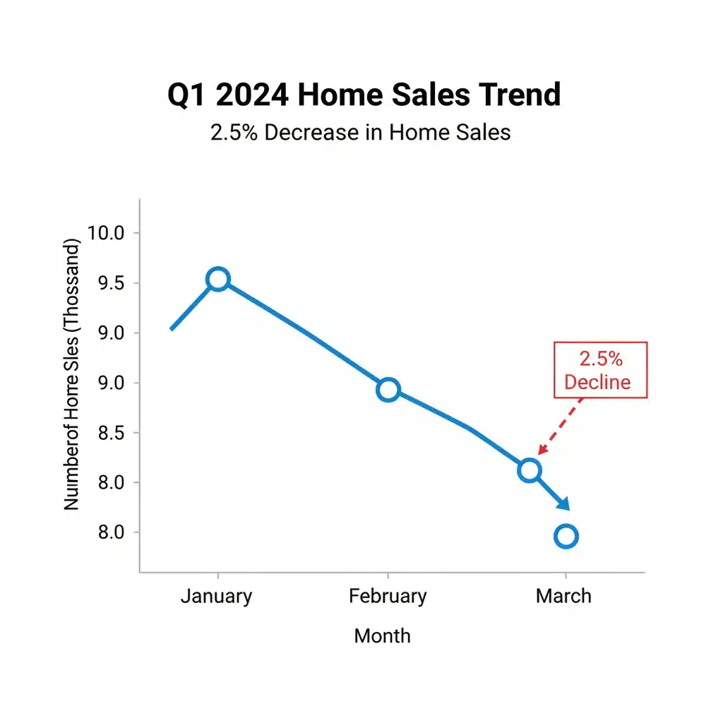 Graph illustrating the 2.5% decline in Q1 home sales, showing market contraction.