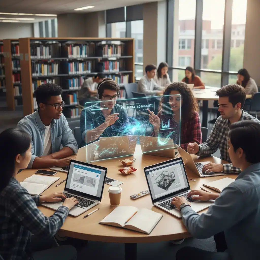 University students collaborating with AI-powered learning tools