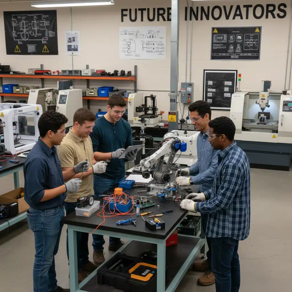 Community college students collaborating on a vocational training project.