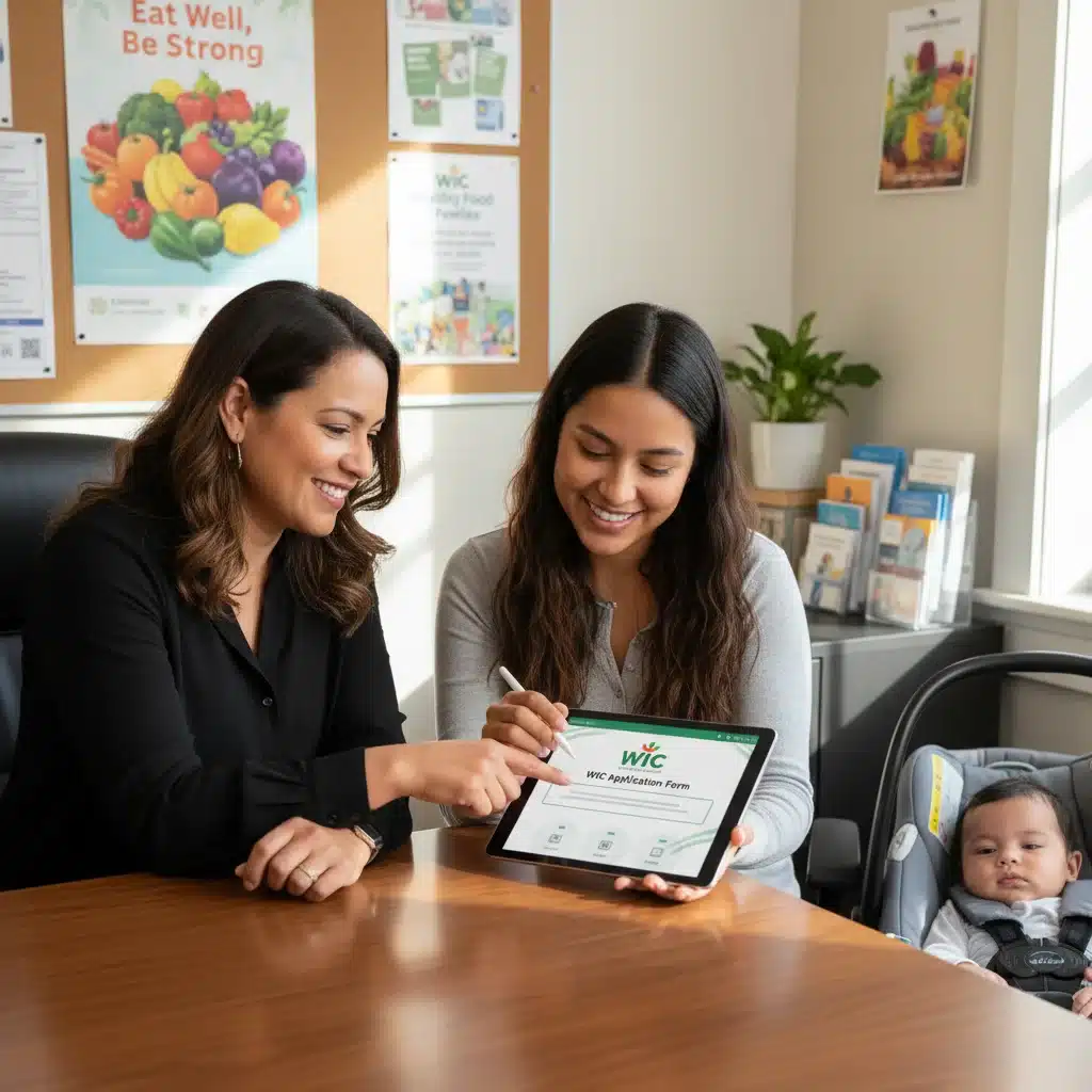 WIC counselor assisting a mother with application