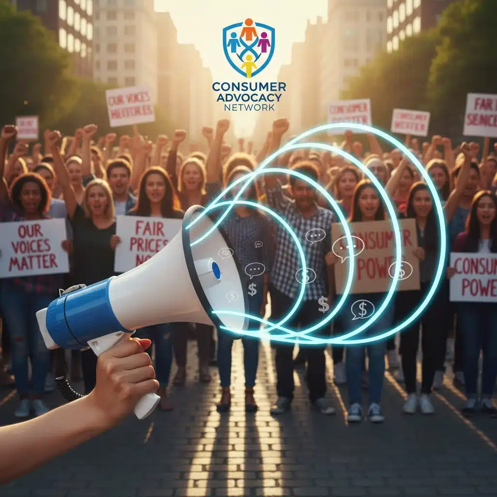 Megaphone amplifying consumer voices in a crowd