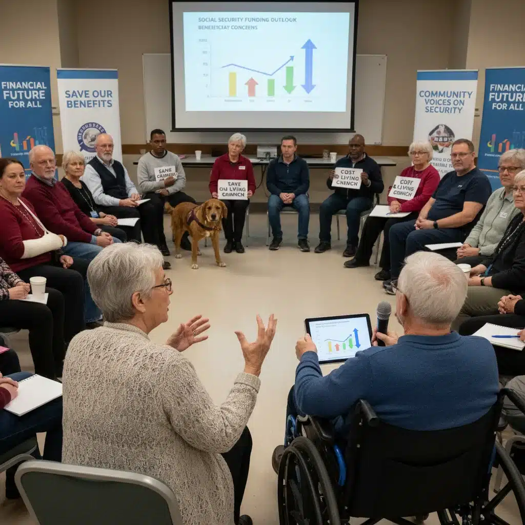 Diverse group of Social Security beneficiaries discussing financial stability