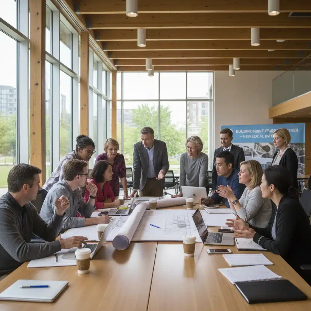 Community leaders discuss rural development project plans in a modern center.