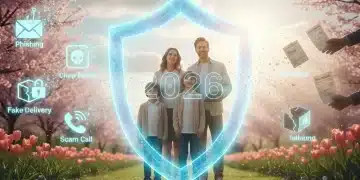Consumer Protection Alerts: Identifying and Avoiding the Latest Scams (Spring 2026 Edition) Shield protecting a family from digital and physical scams in Spring 2026, symbolizing consumer protection.