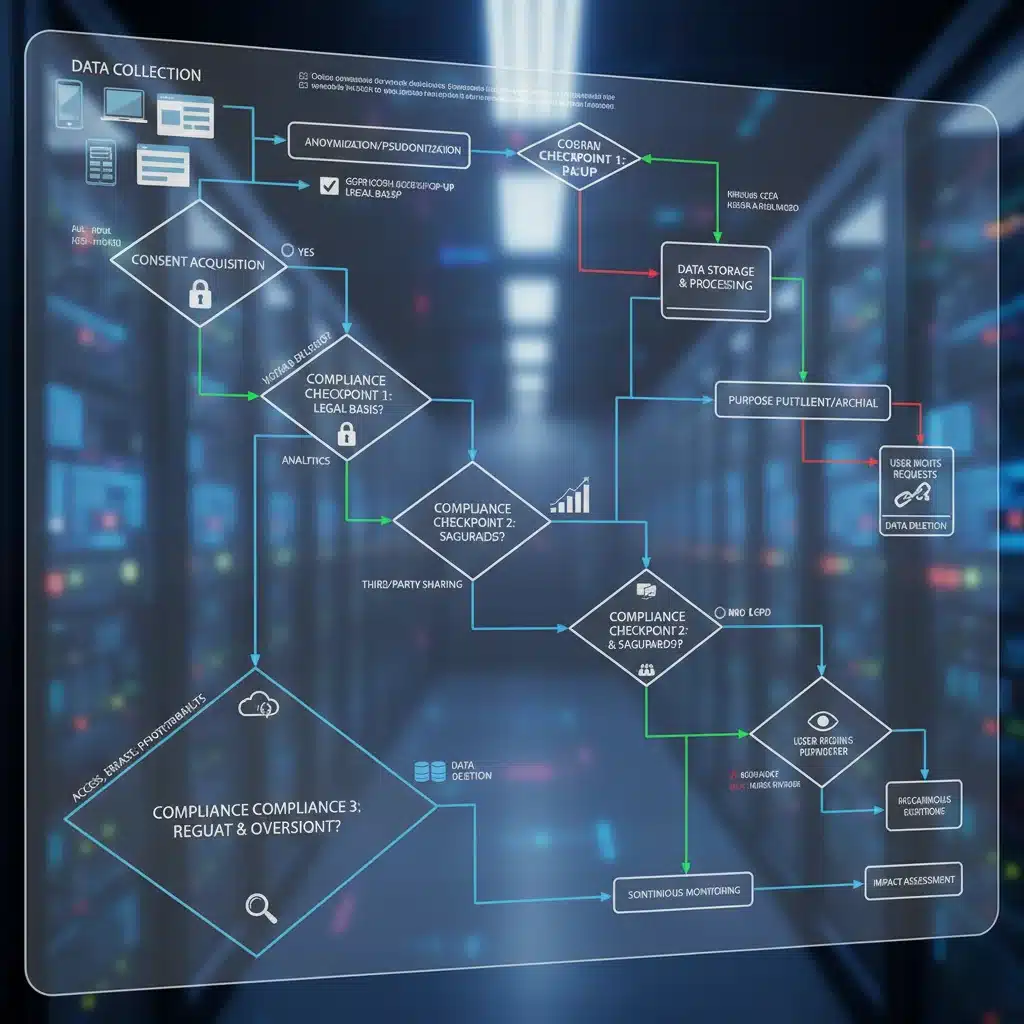 Flowchart depicting data journey with compliance checkpoints