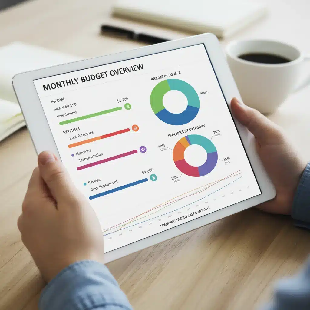 Digital budget spreadsheet with income and expense categories
