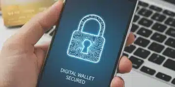 Digital lock on smartphone protecting financial data from identity theft