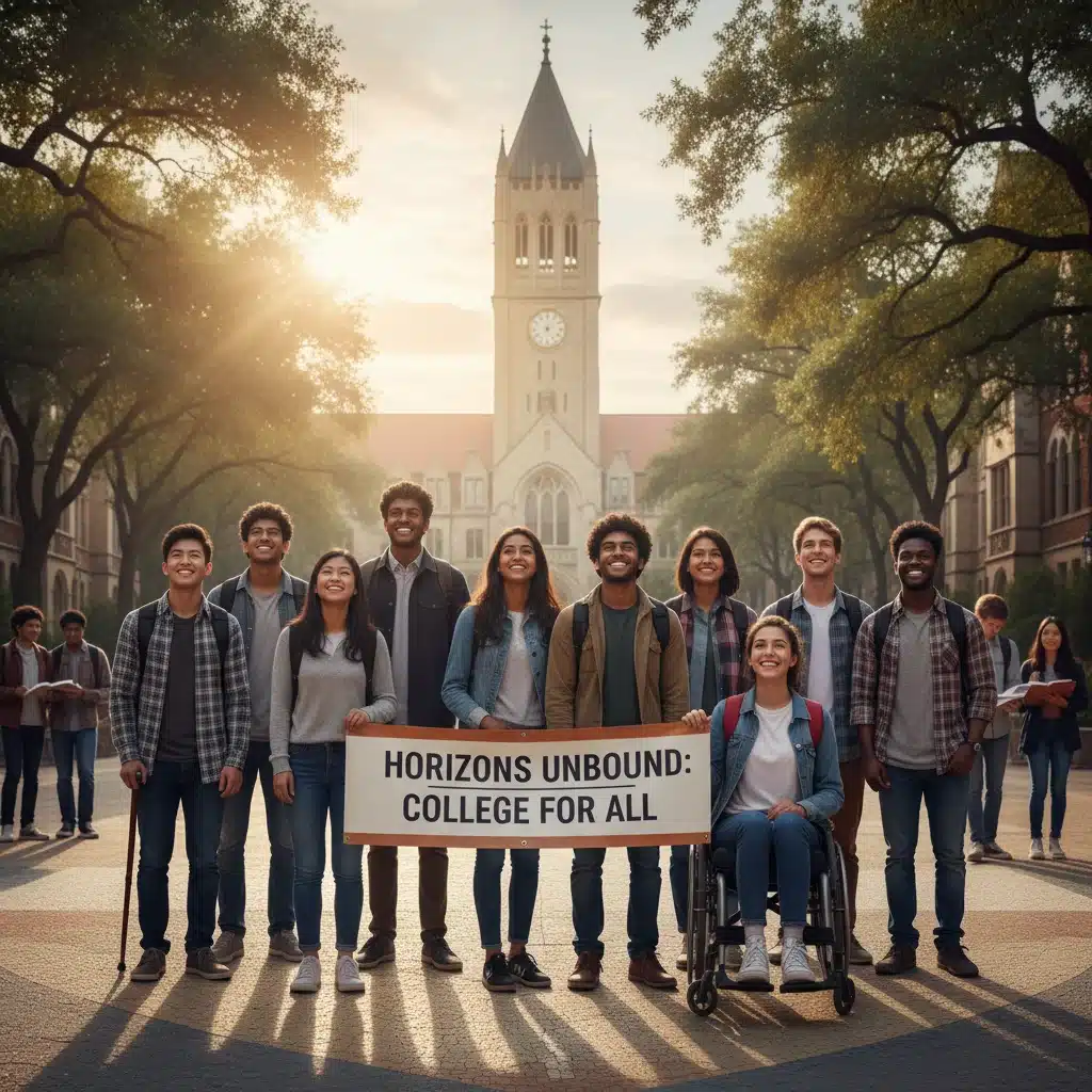 Diverse group of young college students on a campus, representing changing demographics