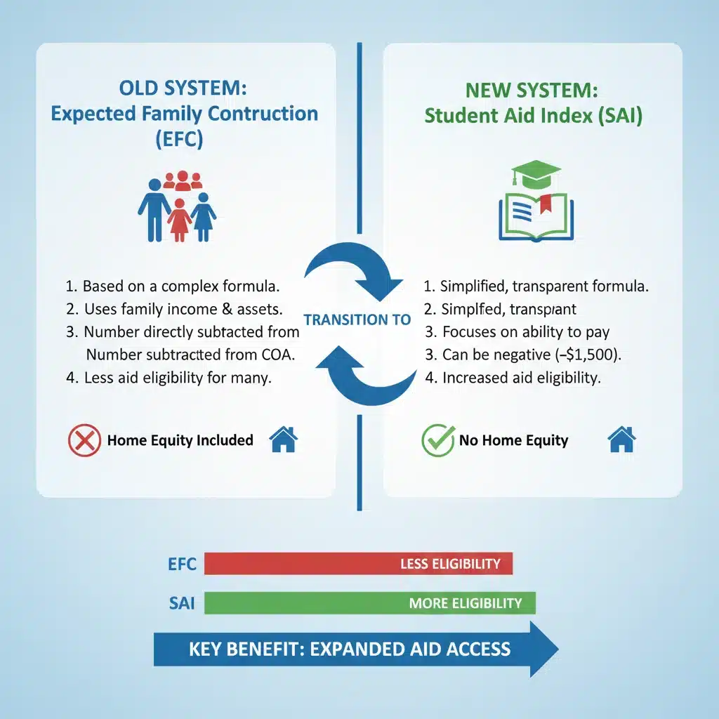 Infographic comparing EFC to Student Aid Index (SAI)