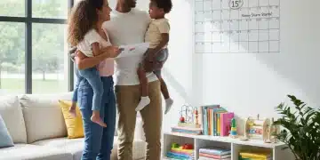 Child Care Subsidies 2026: Federal Programs for Working Families Up to $70,000 Happy diverse family in a bright living room, symbolizing financial relief and accessible child care.